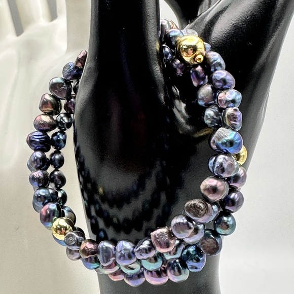 GREY FRESHWATER PEARL  NATURAL BRACELET diameter 6cm - Picture 3 of 6